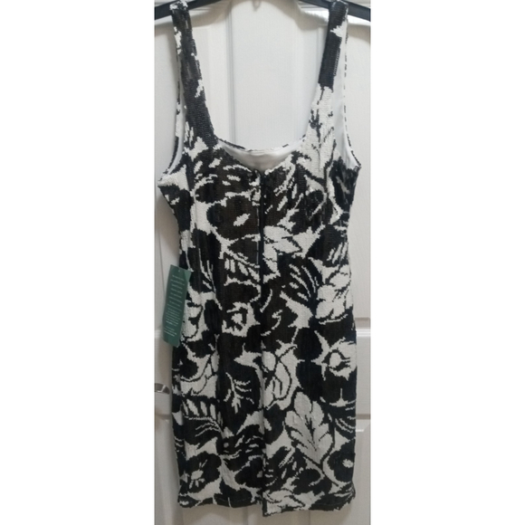 NWT Premier Amour Womens Sleeveless Sequined Dress 12 Floral Event Black White - Picture 2 of 6